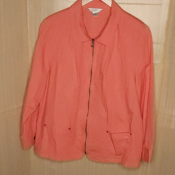 CJ Banks Womens Plus Salmon Pink Full Zip Jacket 2X - Picture 1 of 7